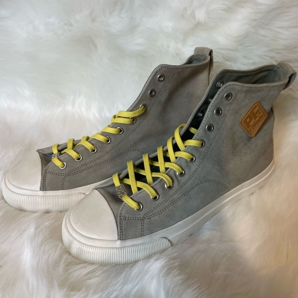 PG Flyers Sneakers Gray High-Top Sneakers with Yellow Laces - Picture 1 of 7